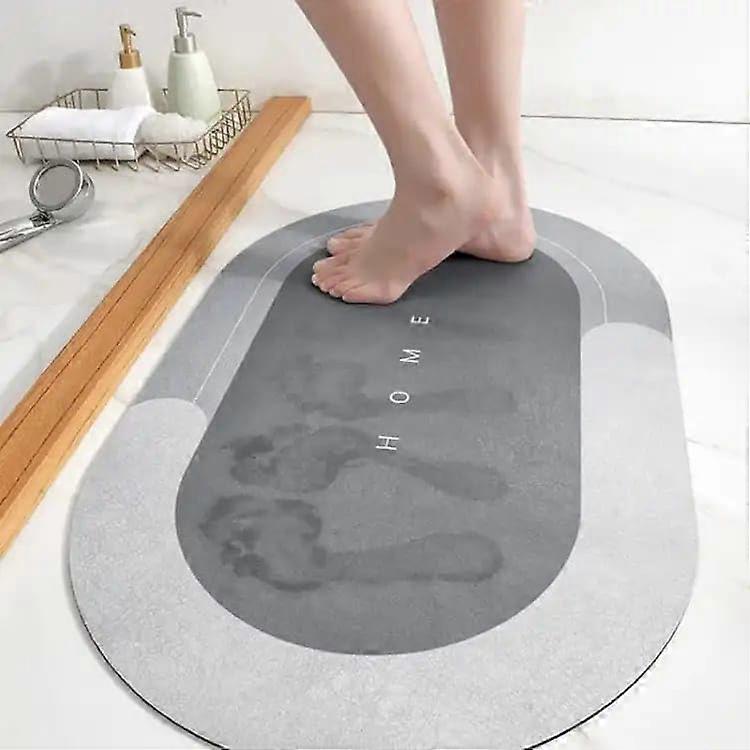 Modern Oval Bath Mat 3'7" x 5'8" Soft Microfiber Area Rug Non-Slip Bathroom Floor Mat in Grey