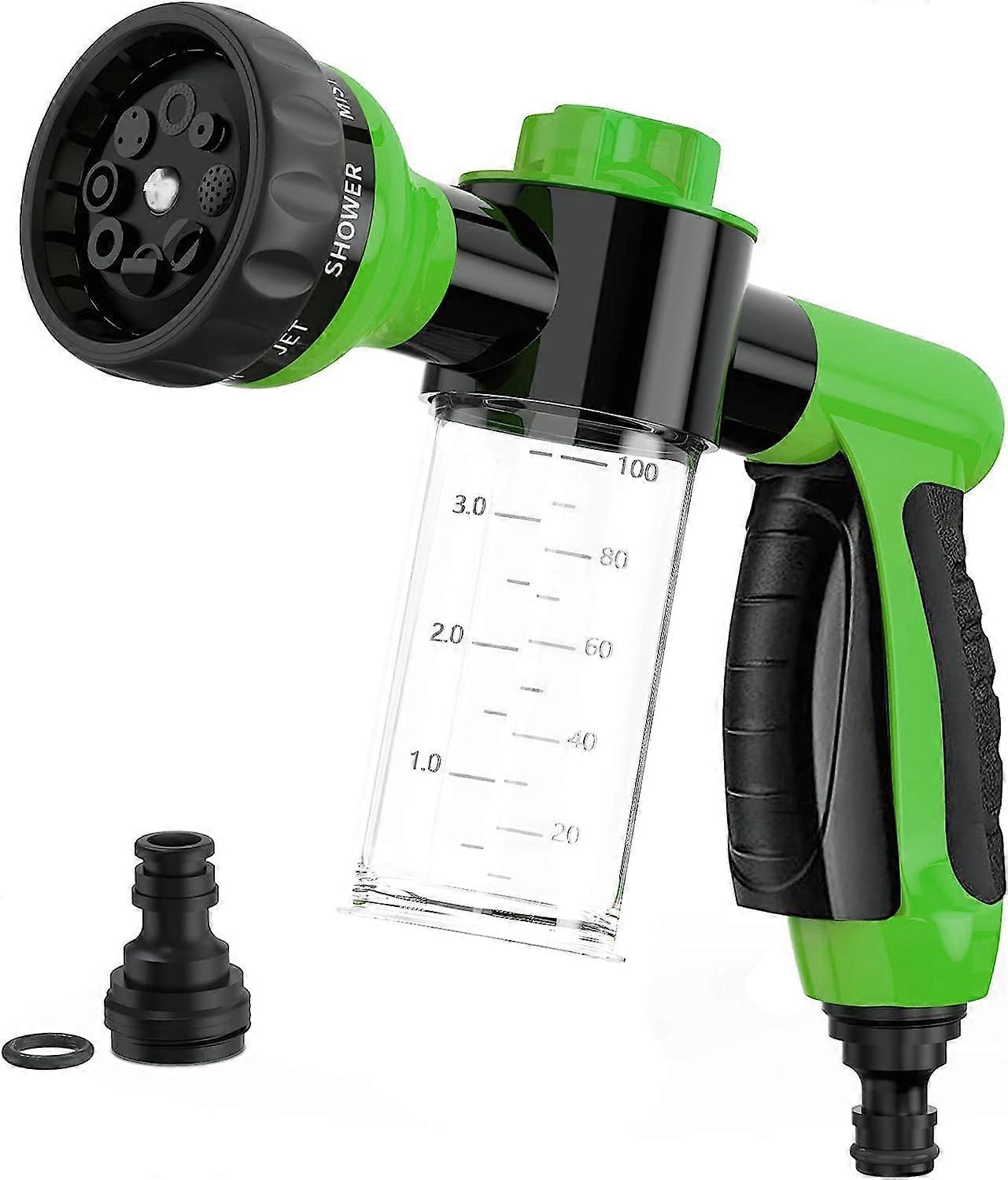 High Pressure Garden Hose Nozzle, 8 Spray Patterns for Watering Plants, Lawn, Cleaning, and Pet Showering with Soap Dispenser