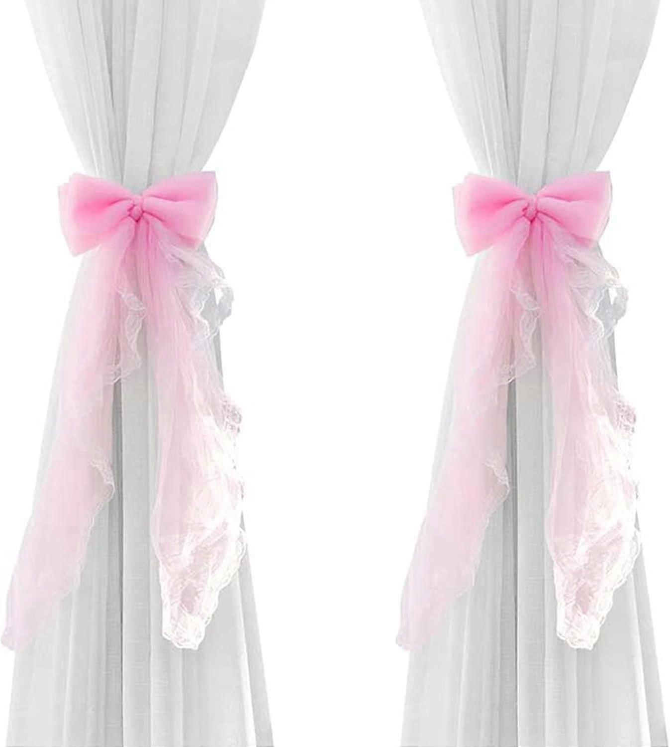 Curtain Tiebacks Bowknot Design, Pearl Decorations Enhance Home Decorative, Sweet And Charming For Various Curtain Types, Non-Elastic Lacing Tape, No