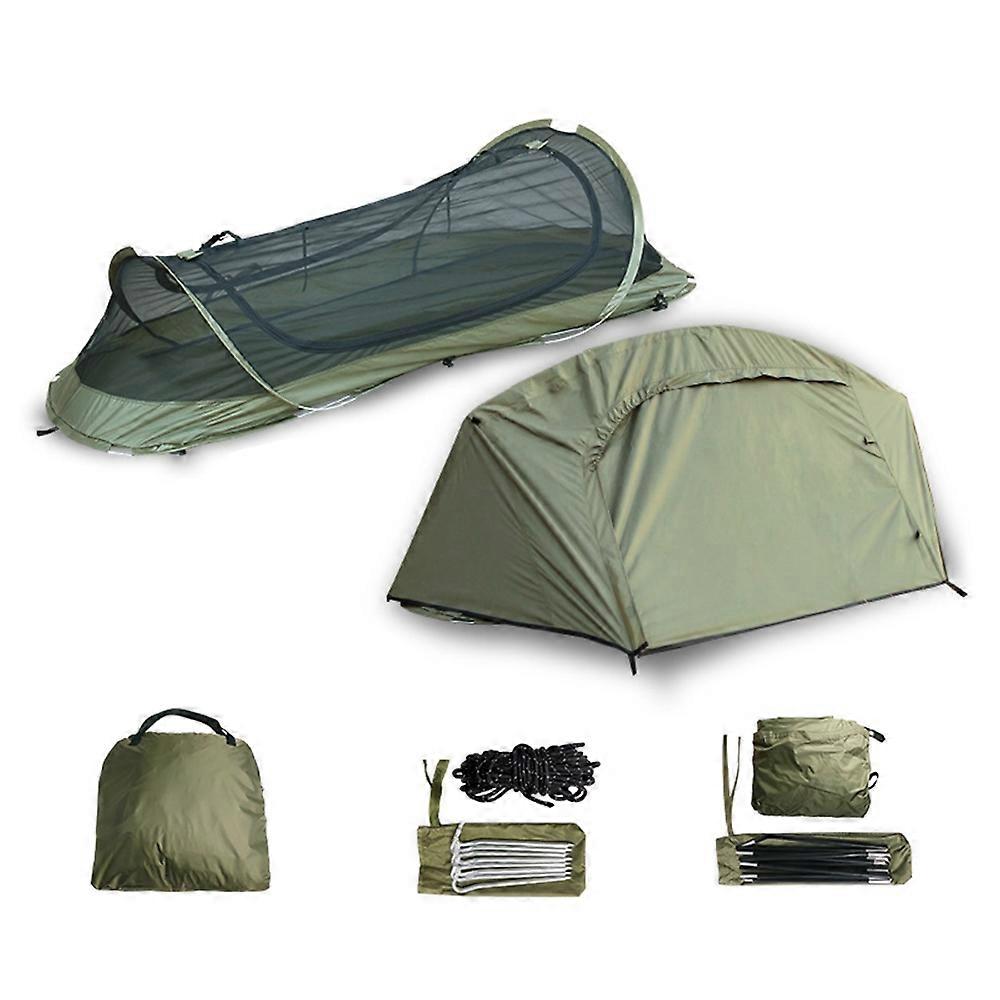 Single Person Quick Open Mosquito Proof 210T Polyester Hiking Camping Tent with Outer Tent