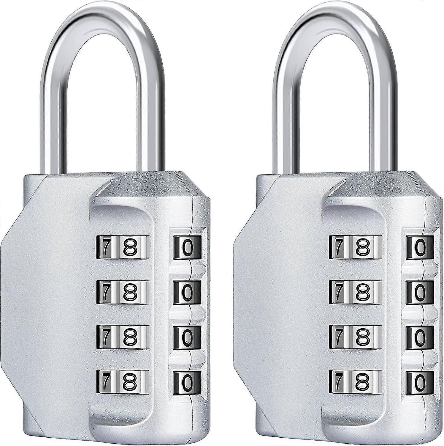 [2 Pcs] 4-digit Combination Padlock, Waterproof Combination Lock, Waterproof Metal And Plated Steel Combination Clasp - Silver
