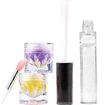 Glitter Lippenstiften Set Twee Kleuren Glitter Lip Set Hydraterende Sprankelende Lipgloss Langdurige Lip Make-up Poeder Set