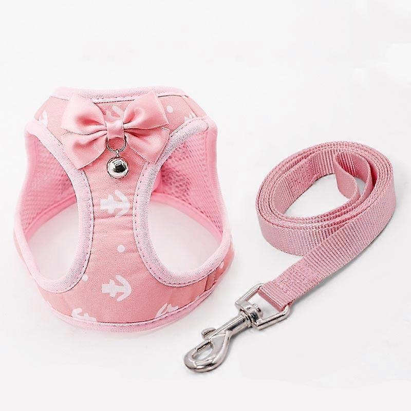 Fashion Anchor Cat Harness Vest Breathable Mesh Dog Harness Leash Set with Bell Cute Bowknot Accessories for Small Dogs Kitten