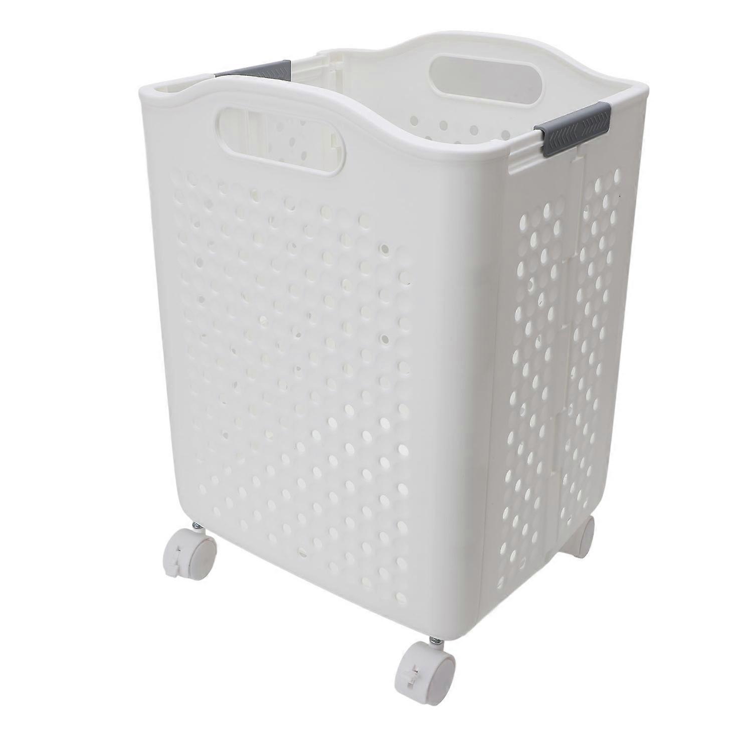 Foldable Laundry Hamper Hollow Out Beathable Space Saving Laundry Basket with Universal Wheels Pearl