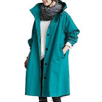 Frauen Windjacke Casual Lose Knopftaschen Mit Kapuze Winddicht Wasserdicht Für Outdoor Wandern M Blau