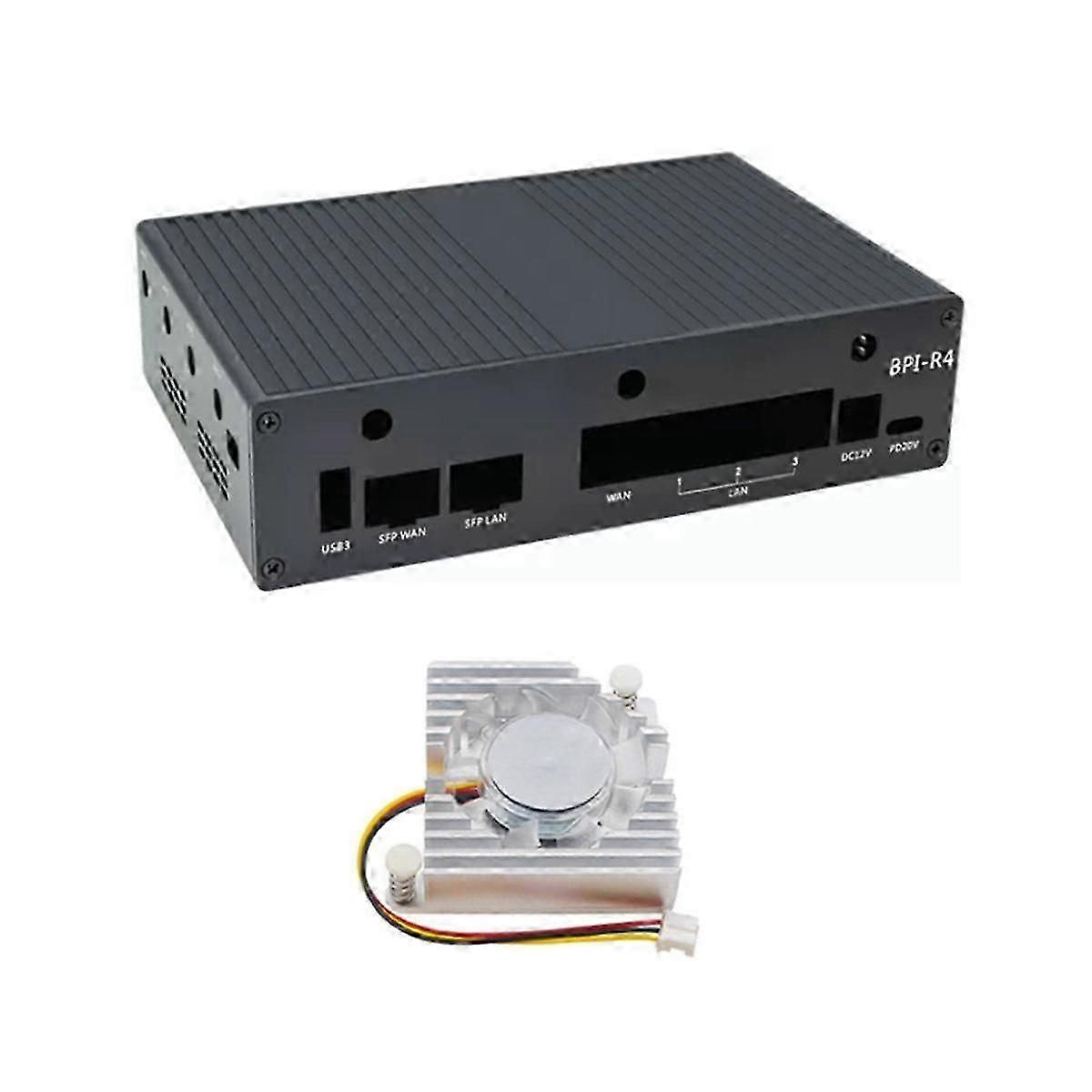 Für Banana Pi R4 Aluminiumgehäuse Metallgehäuse für Banana Pi -R4 Development Board Zubehör, mit Lüfter