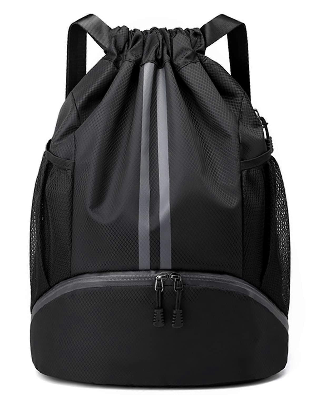 Large Size Black Drawstring Soccer Backpack for Sports Gear, Durable Fabric, Adjustable Straps, Lightweight Design