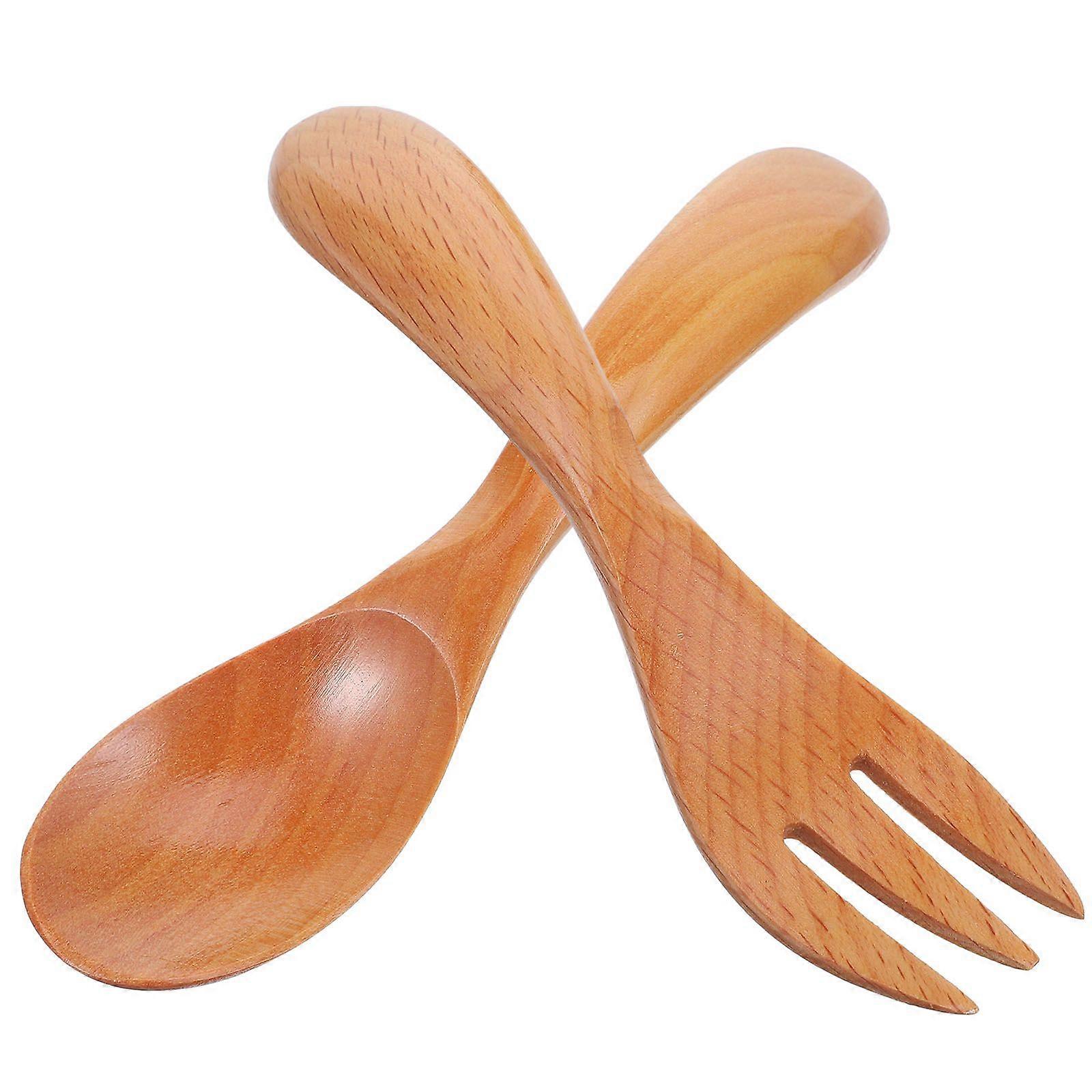 1 Set Wooden Tableware Mini Japanese Style Portable Spoon Fork Flatware