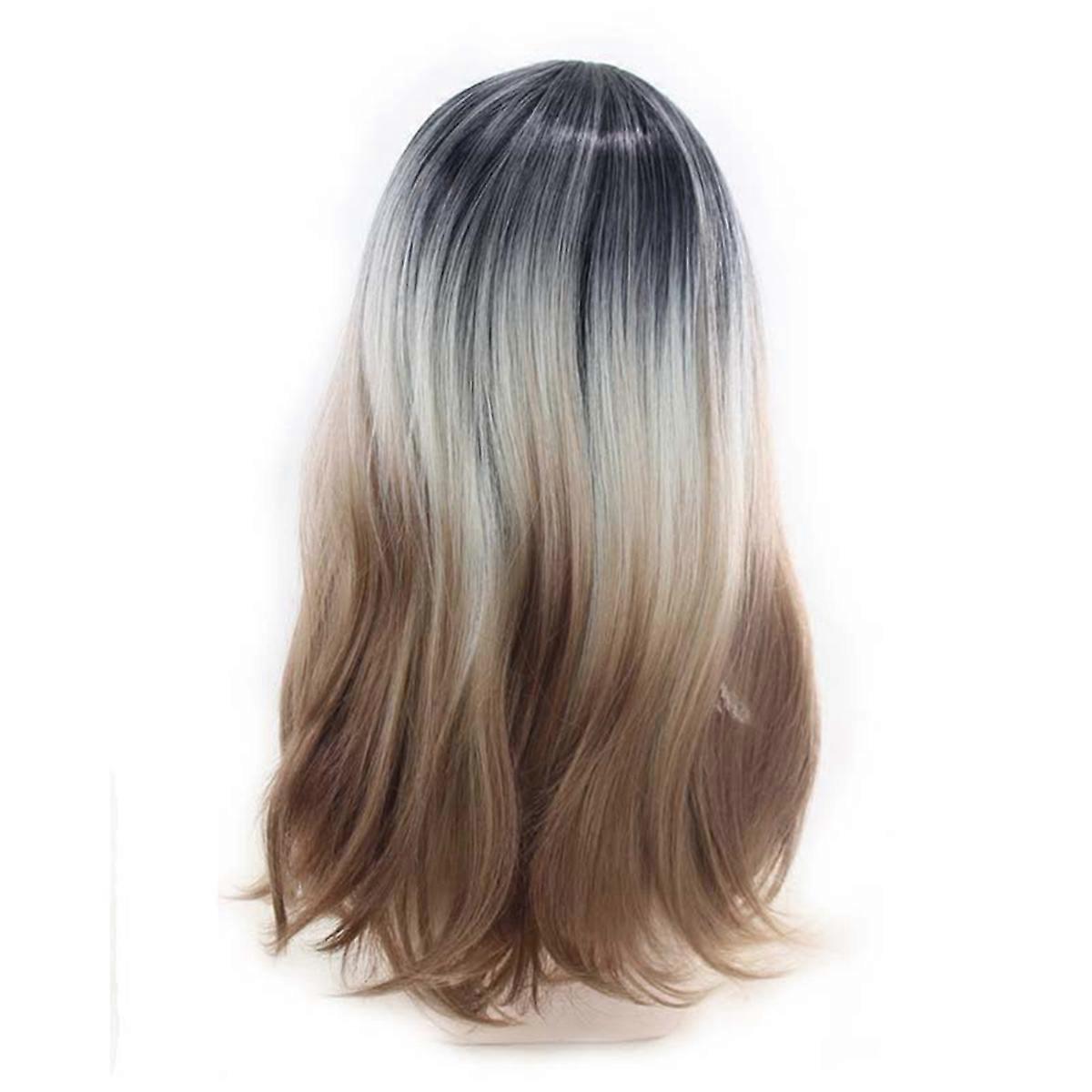 Natural Long Wavy Synthetic Heat Wig Resistant Ombre Silver Wigs
