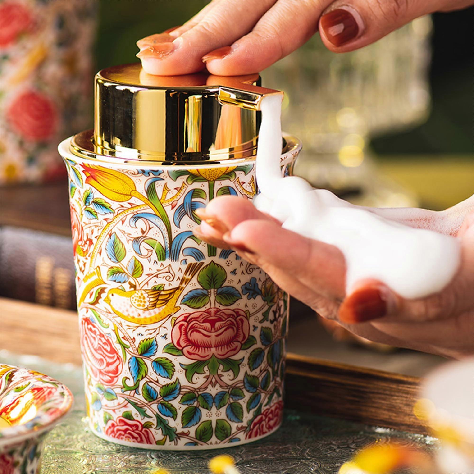 Vintage Rose Ceramic Foaming Soap Dispenser for Bathroom Kitchen