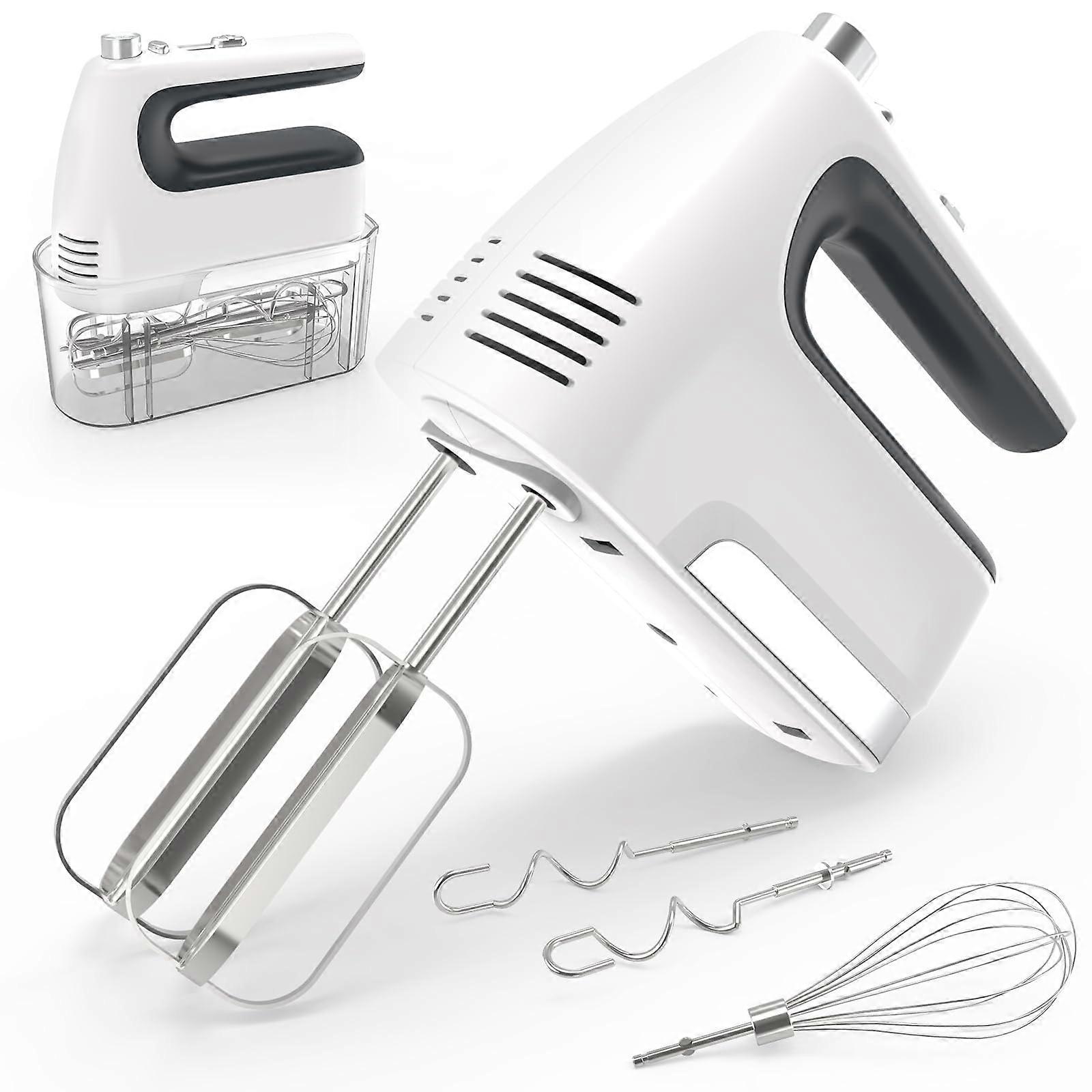 Hand Mixer Electric 5-Speed 400W with Storage Case, Turbo Boost, Flat Beaters, Dough Hooks, Whisk, White