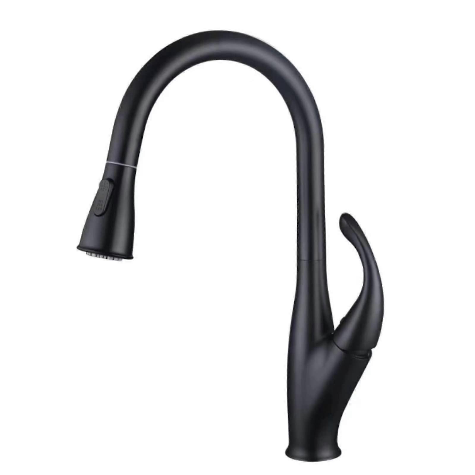 Pull Out Kitchen Faucet, 360° Rotating Sink Faucet, Single Hole Hot and Cold Water, Black Finish, Modern Design