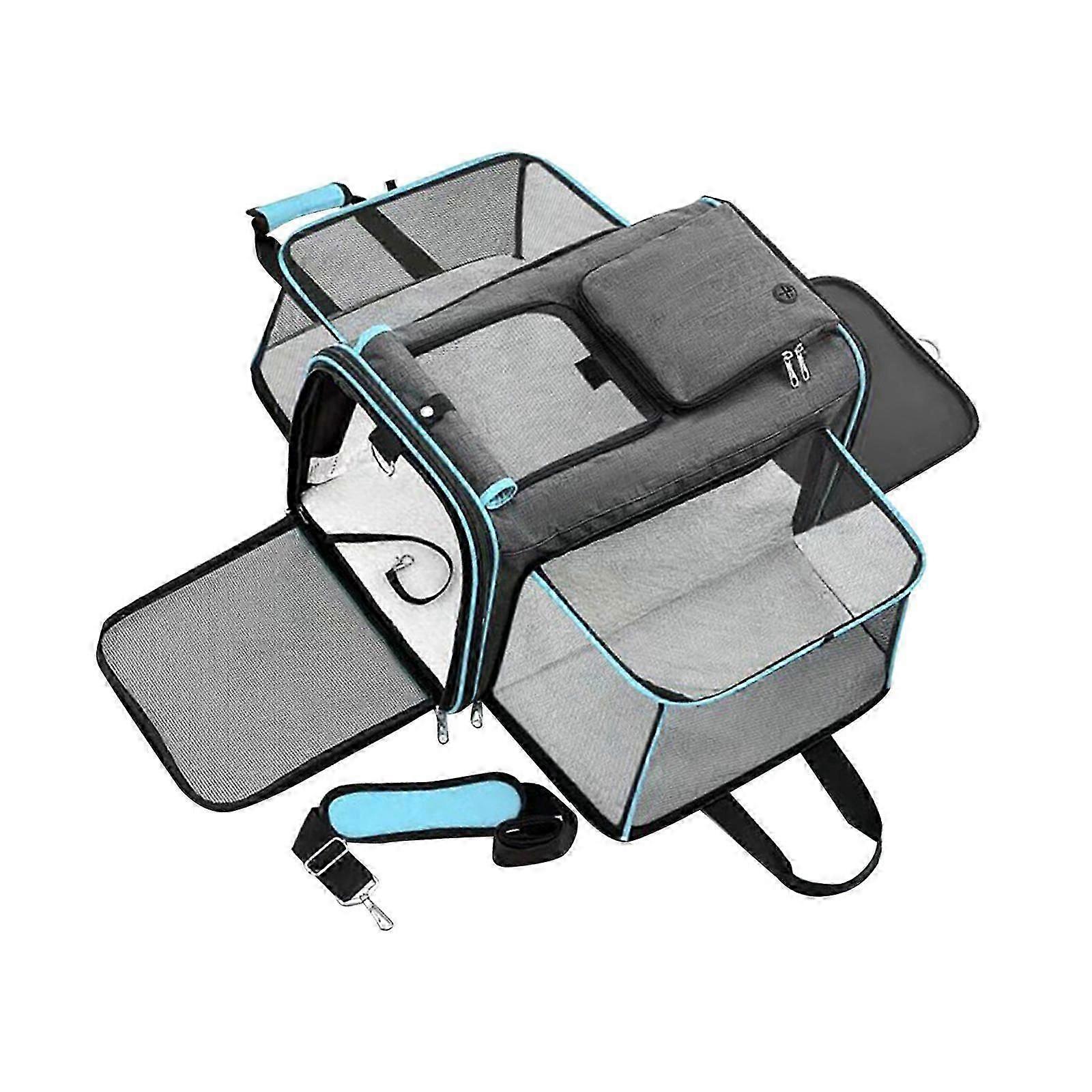 Expandable Pet Carrier Fashionable Ventilated Soft Sided for Camping Walking gray blue