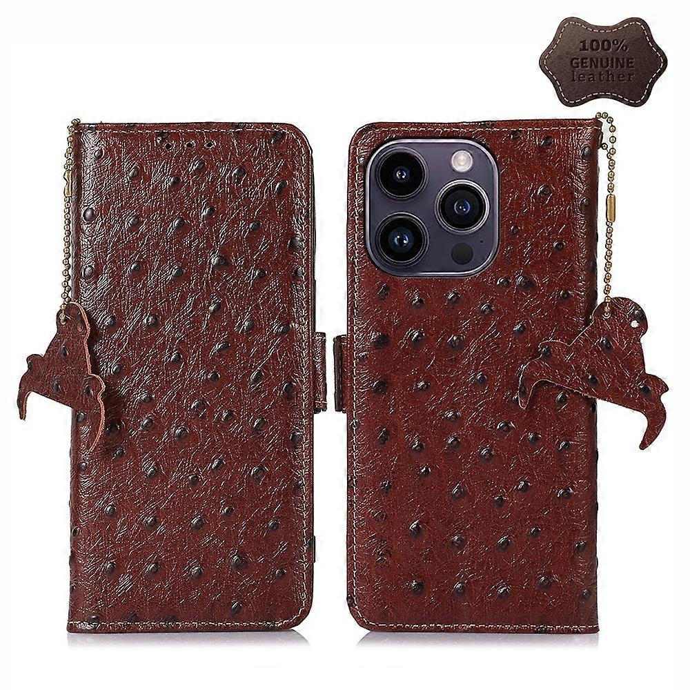 For iPhone 14 Pro Max Ostrich Pattern Leather RFID Phone Case