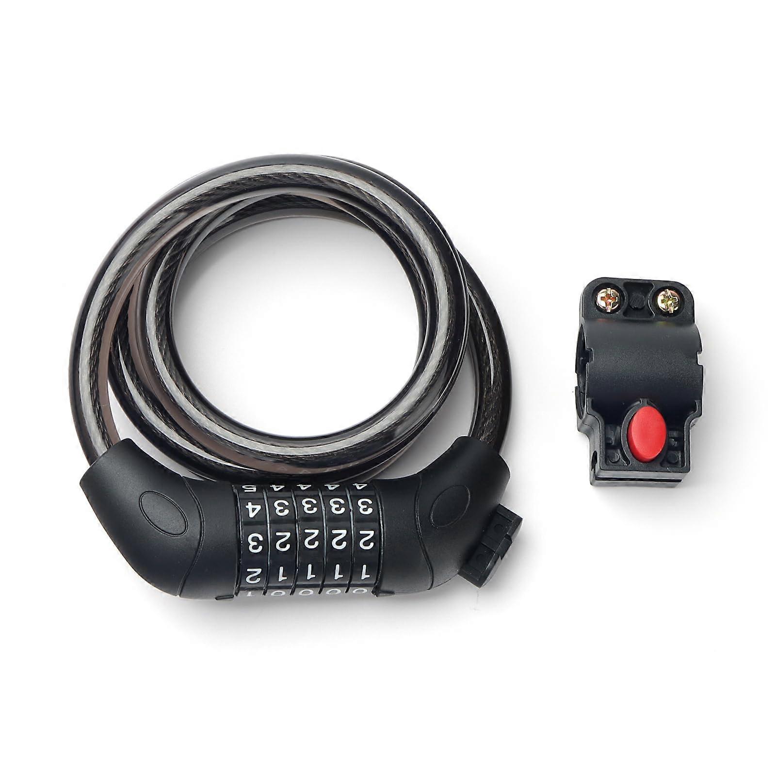 4ft Bicycle Cable Lock 5-Digit Combination For Bikes And Electric Scooters With Holder