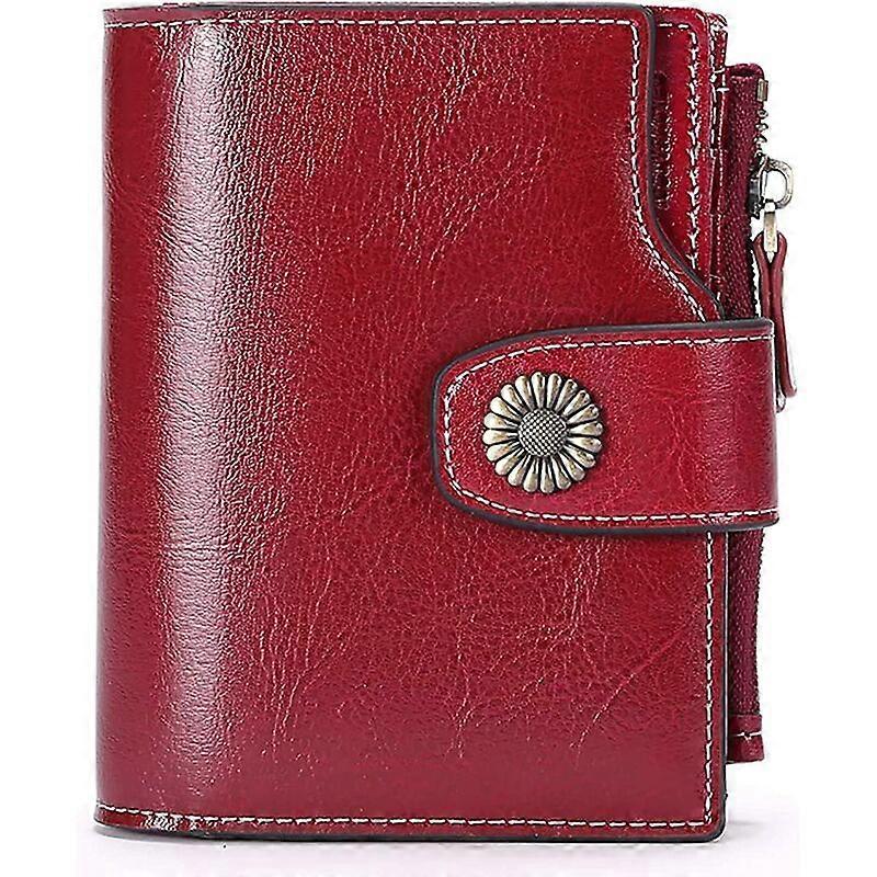 Genuine Leather Women's Wallet in Short Size RFID Blocking Women's Wallet, 16 Card Slots Including 2 ID Window and 1 Zipper Pocket