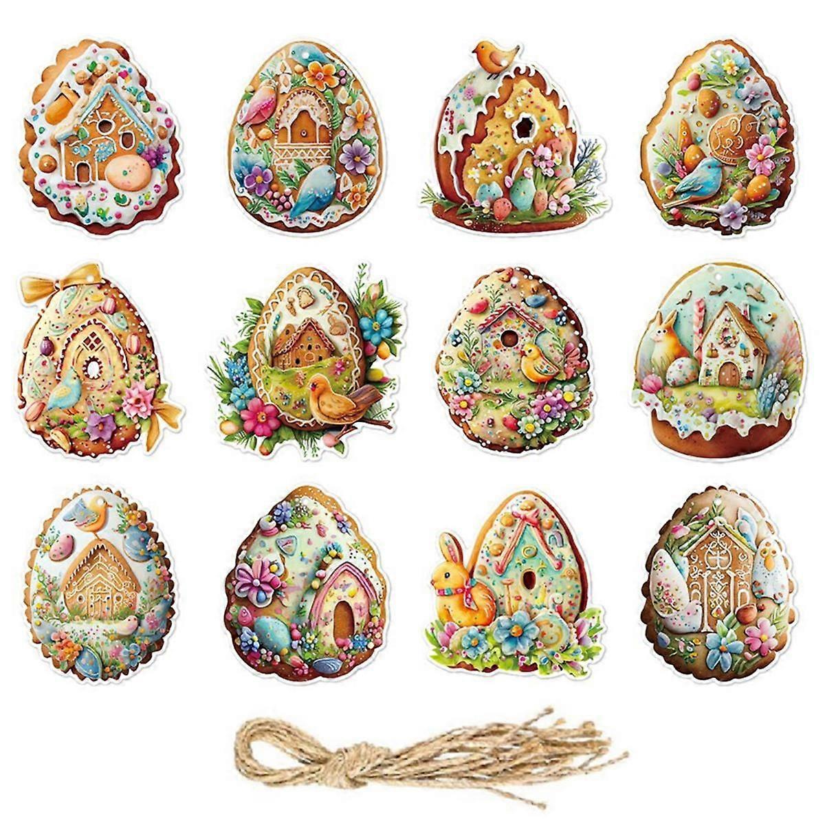 72PCS Easter Cartoon Rabbit Paperboard Hanging Tag Easter Egg Cute Bunny Chick Tree Pendant Happy Easter Party Decor