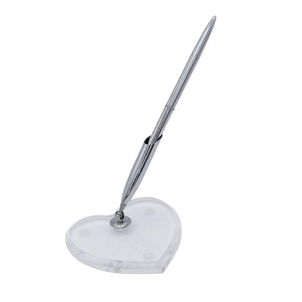 Wedding Reception Guest Pen with Heart Shape Acrylic Base Stand (Silver)