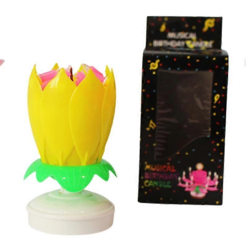 14 κεριά μουσικής λωτού, διπλό στρώμα επίπεδου πυθμένα θα τραγουδήσει και θα περιστραφεί, κεριά τούρτα γενεθλίων, 14 κεριά [κίτρινο]