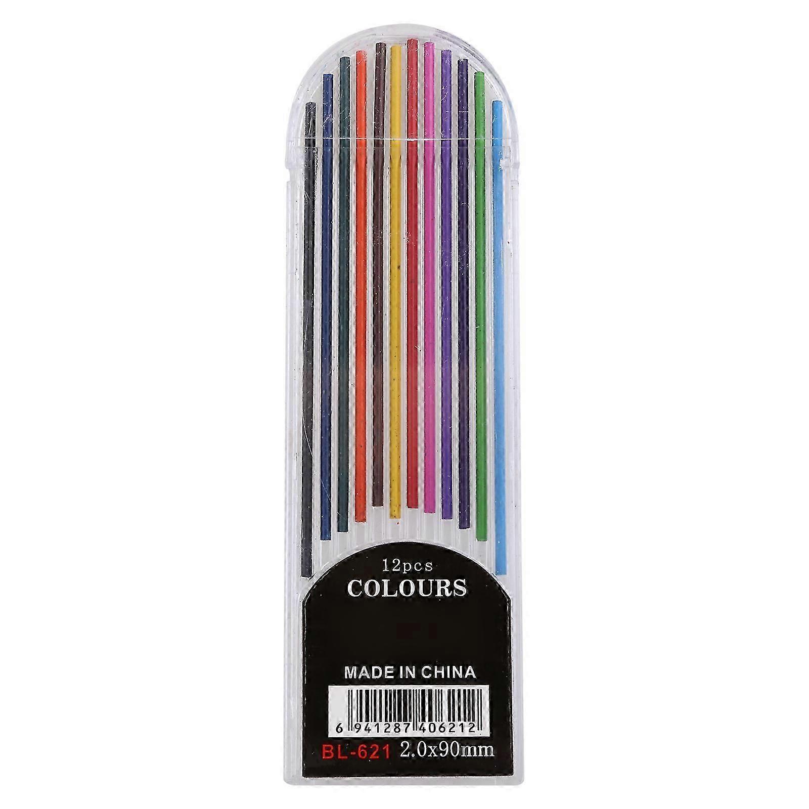 12Pcs 2.0 mm Mechanical Pencil Colors 2B Lead Refills Draft Drawing Writing Craf