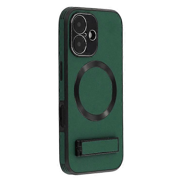 Compatible For iPhone 16 Kickstand Case Compatible with MagSafe PC + TPU + PU Phone Back Cover