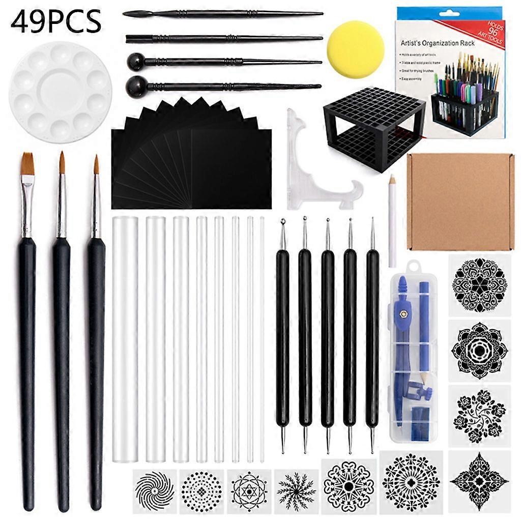 49Pcs Complete Mandala Tools Kit with Dotting Stencils Palette Organizer Rack
