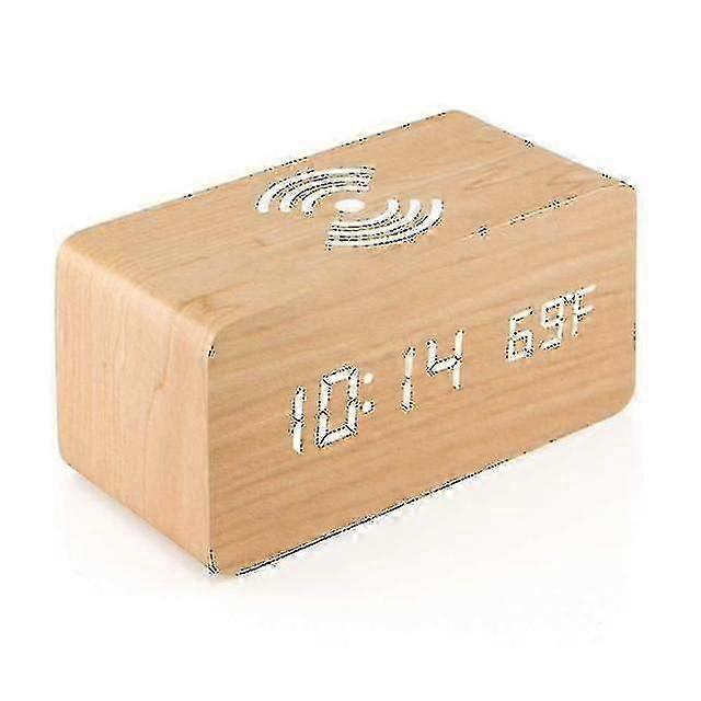 Wooden Digital Alarm Clock With Wireless Charging,adjustable Brightness Dimmer And Alarm Volume(bamboo)