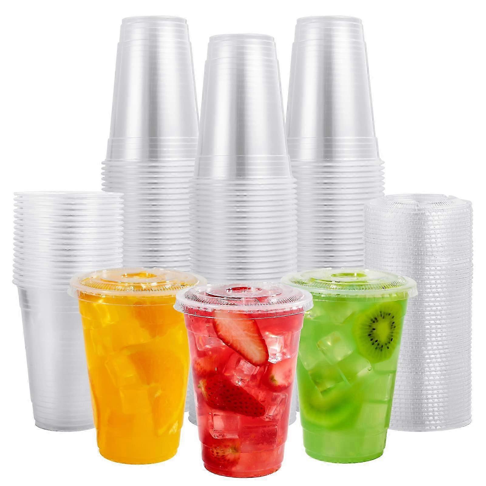 200 Pack 16oz Clear Plastic Cups with Lids for Cold Drinks & Parties
