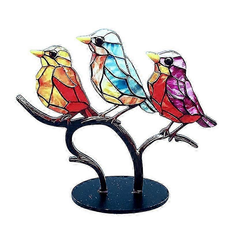 Stained Acrylic Birds on Branch Desktop Ornaments, Double Sided Multicolor Style Birds Craft Statue Desktop Ornaments 2025
