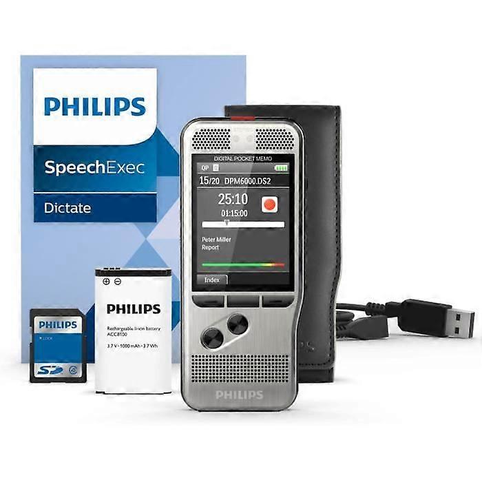 Philips DPM6000 digital dictaphone with two microphones and SD slot - Black