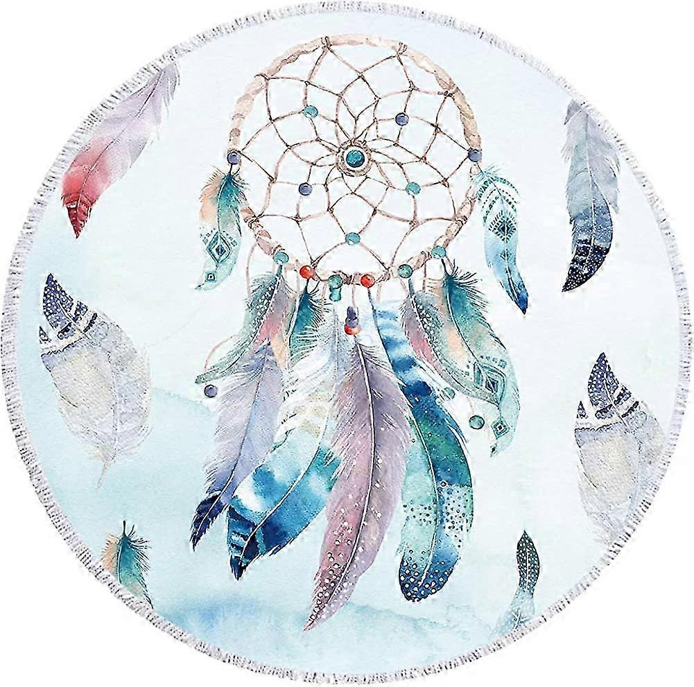Round Microfiber Beach Towel Suitable for Various Brands with Ethnic Tapestry Design and Dream Catcher Theme