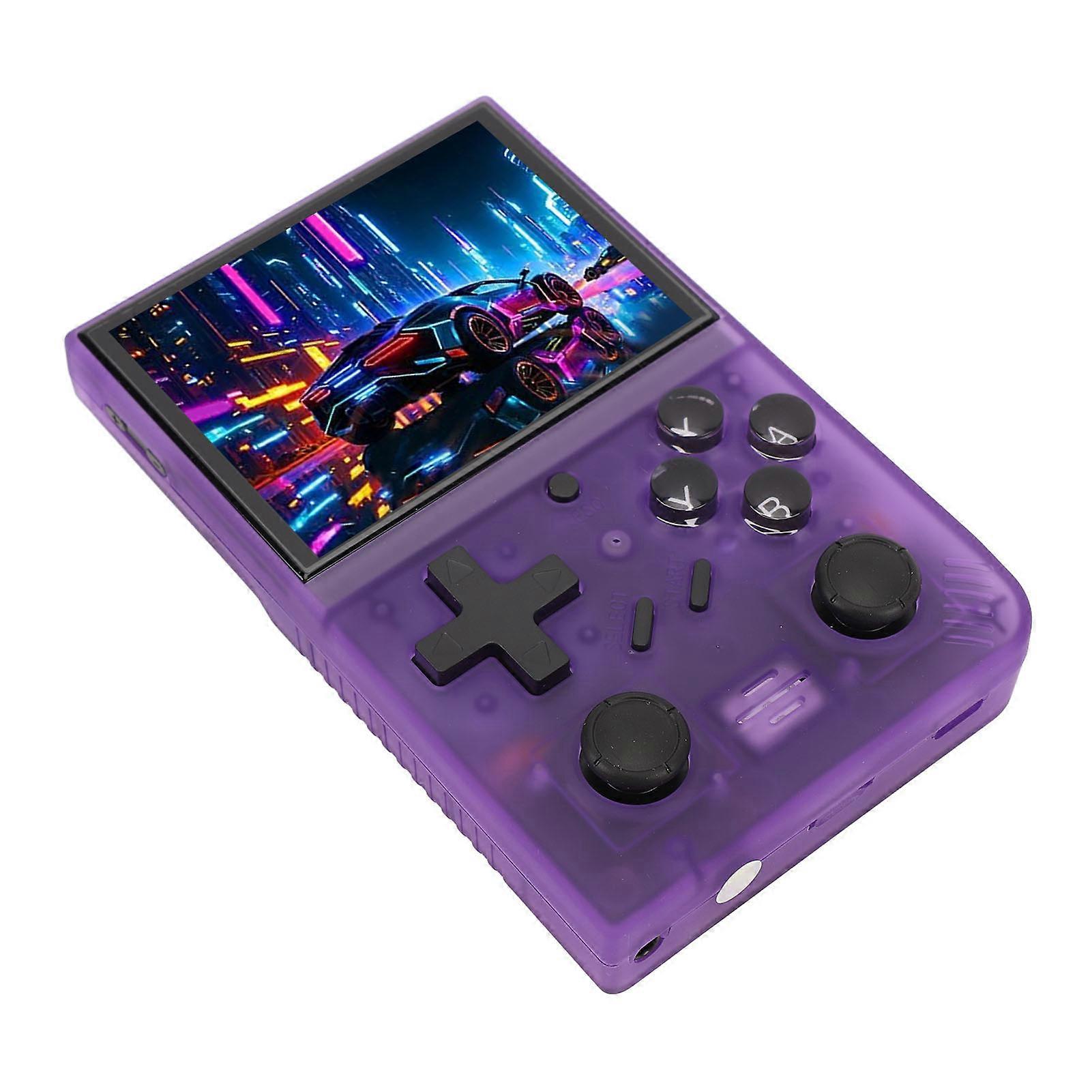 Handheld Game Console 3.5in IPS LCD Display 4 Core 1.5 GHZ Pocket Gaming Console for Home Outdoor Travel Violet 64G More Than 10000 Games