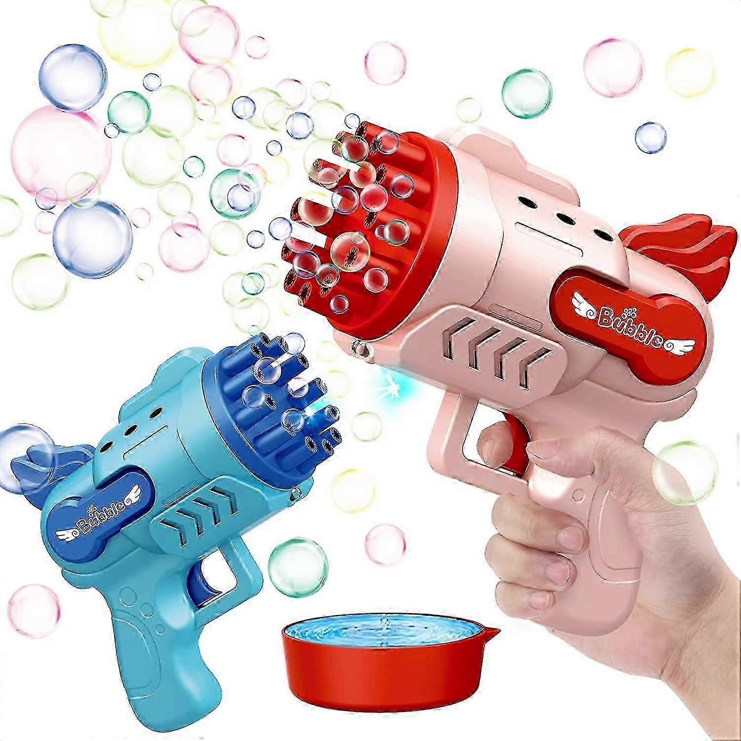 2 PCS Bubble Machine Gun with Light & 12 Hole, Automatic Bubble Blower, Suitable for Various Festive Occasions in Blue and Red