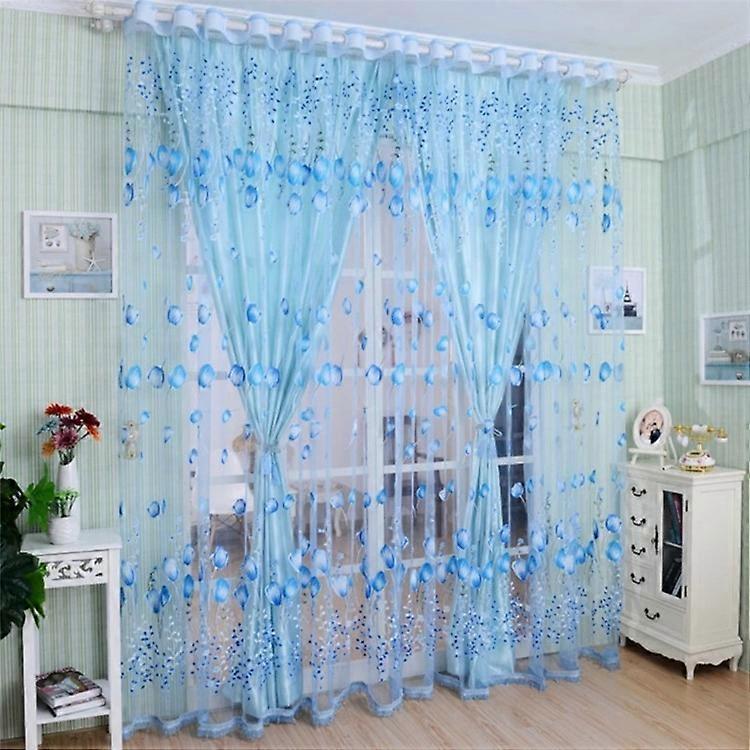 Tulip Pattern Light-Filtering Sheer Curtain Divider for Bedroom, 1x2.7m