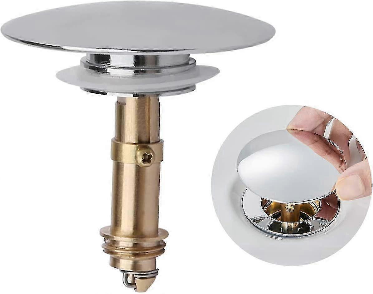 Push Sink Drain Plug Pop-up Stopper Suitable for Kitchen and Bathroom Sinks, Solid Brass with Chrome Finish, 66mm Size