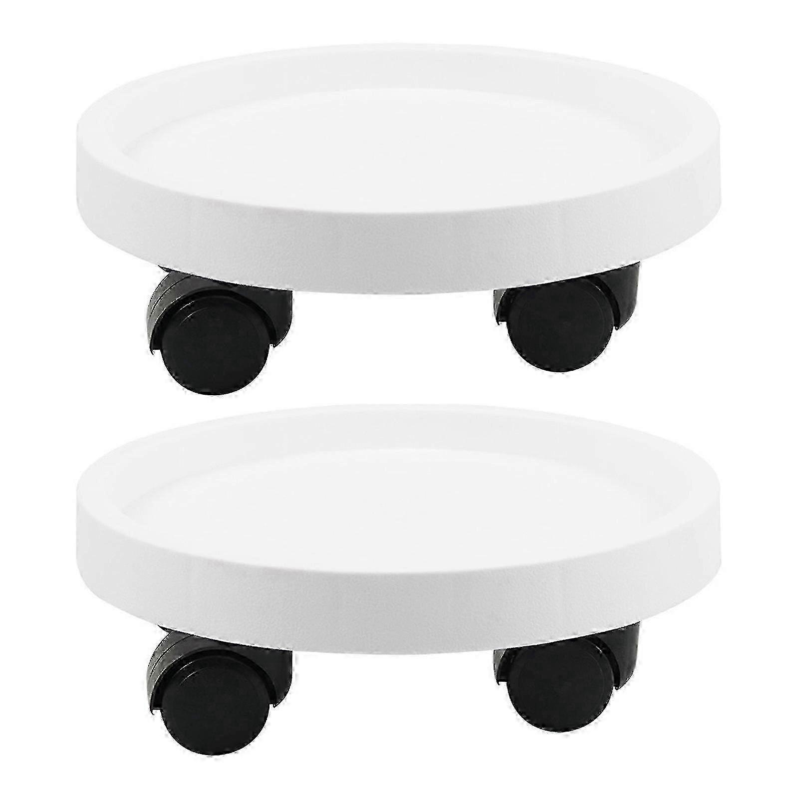 Thickened Round Planter Tray with Wheels - Durable Mobile Base for Large Pots - White
