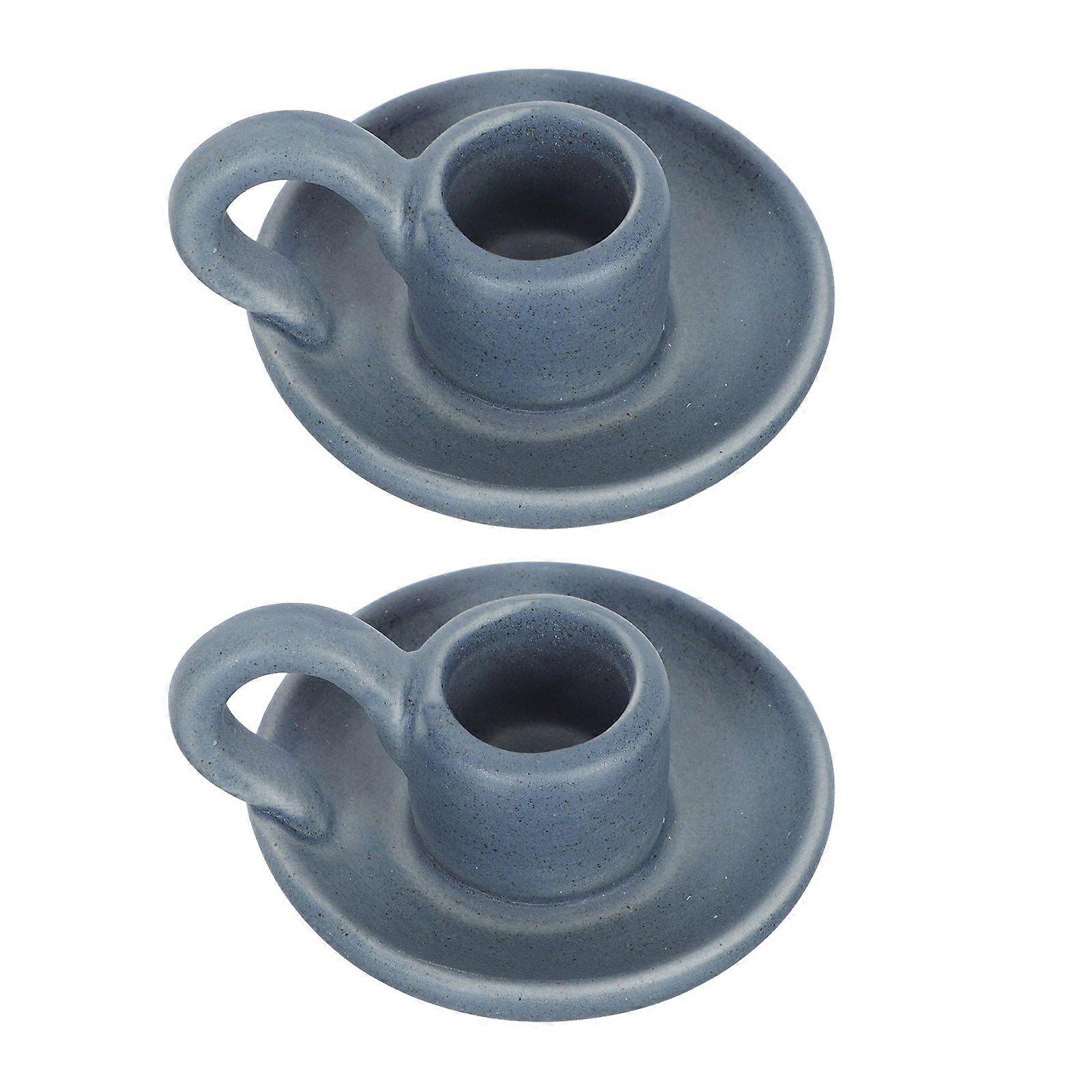 2pcs Exquisite Ceramic Candle Holders Nordic Style Candlesticks for Home (Blue)
