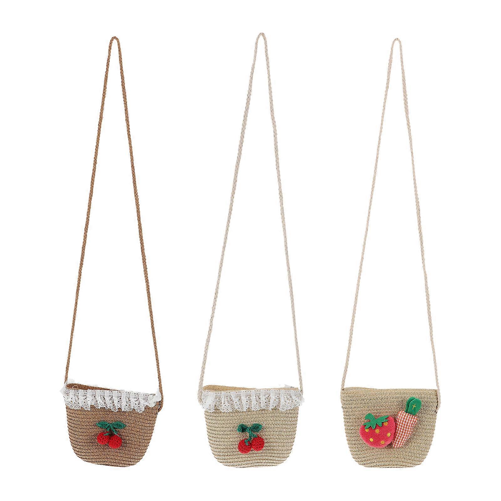 3pcs Woven Crossbody Straw Bags with Coin Purses – Durable, Lightweight for Summer, Beach, Parties, and Shopping