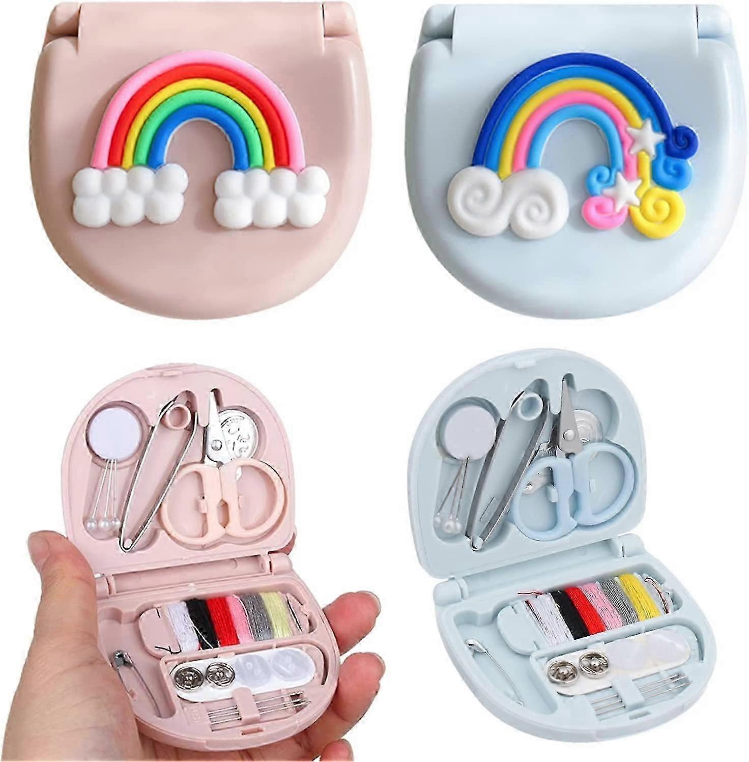 2 Pack Small Sewing Kit Portable Needle and Thread Kit Box Plastic Sewing Box Style 1
