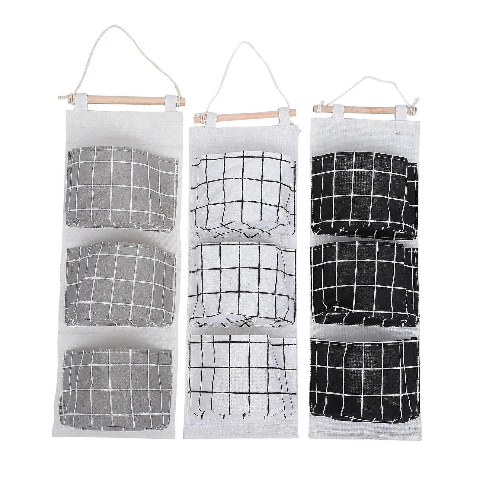 Wall Mounted Storage Pouch Homeowners Families White Grid 57.00X20.00X10.00CM 3Pcs