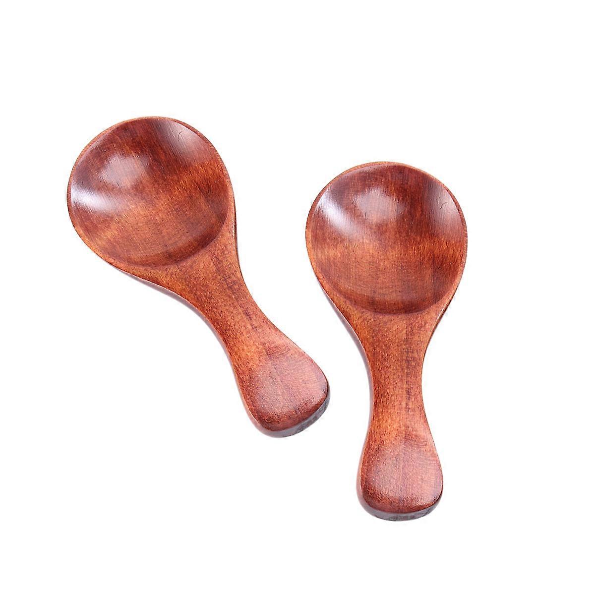 Small Round Spoon Dessert Spoons Natural Wood Design Outdoor Use Paint Color 4Pcs