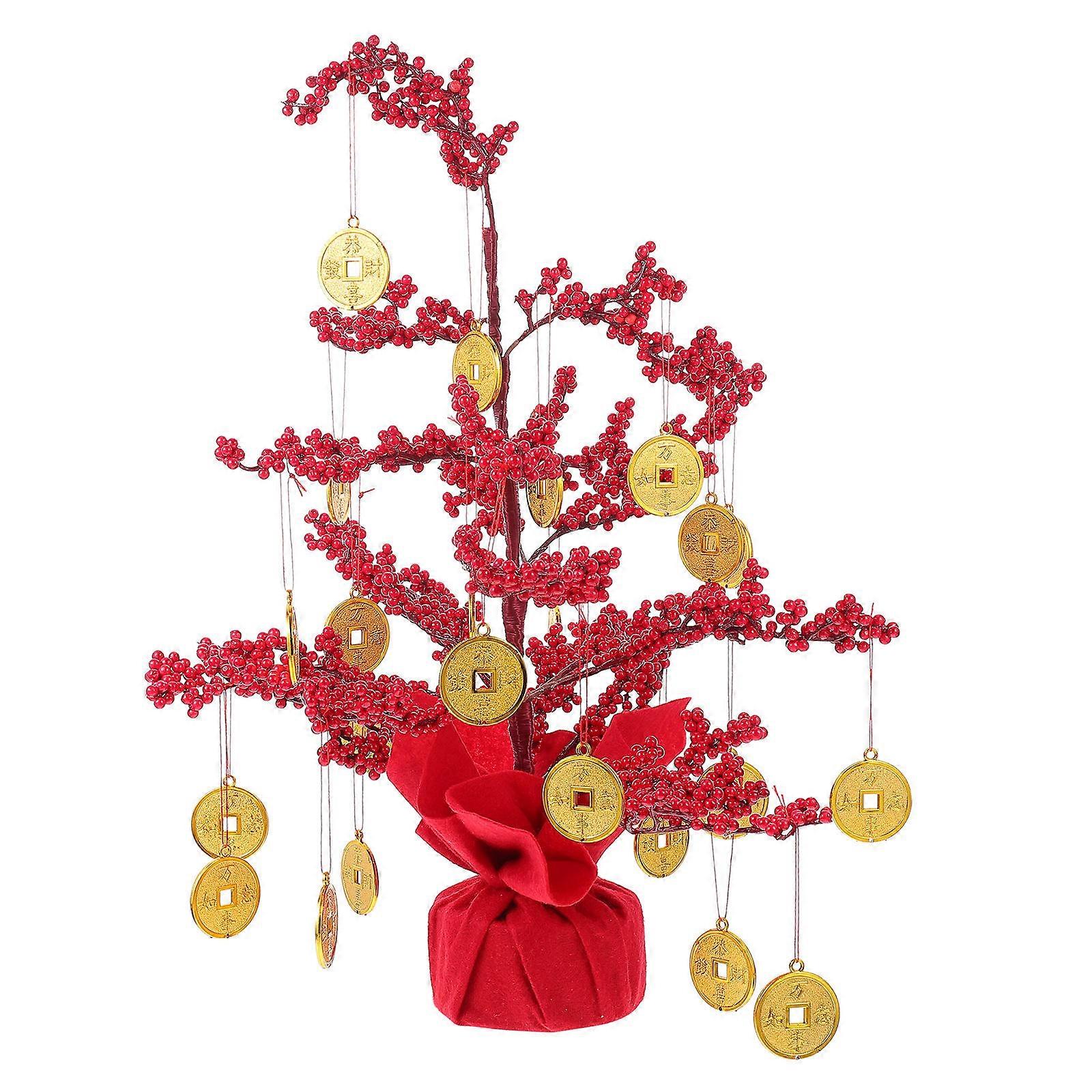 Fortune Tree Decoration Desktop Decorative Money Tree Red 46X10X10 Cm 1Set