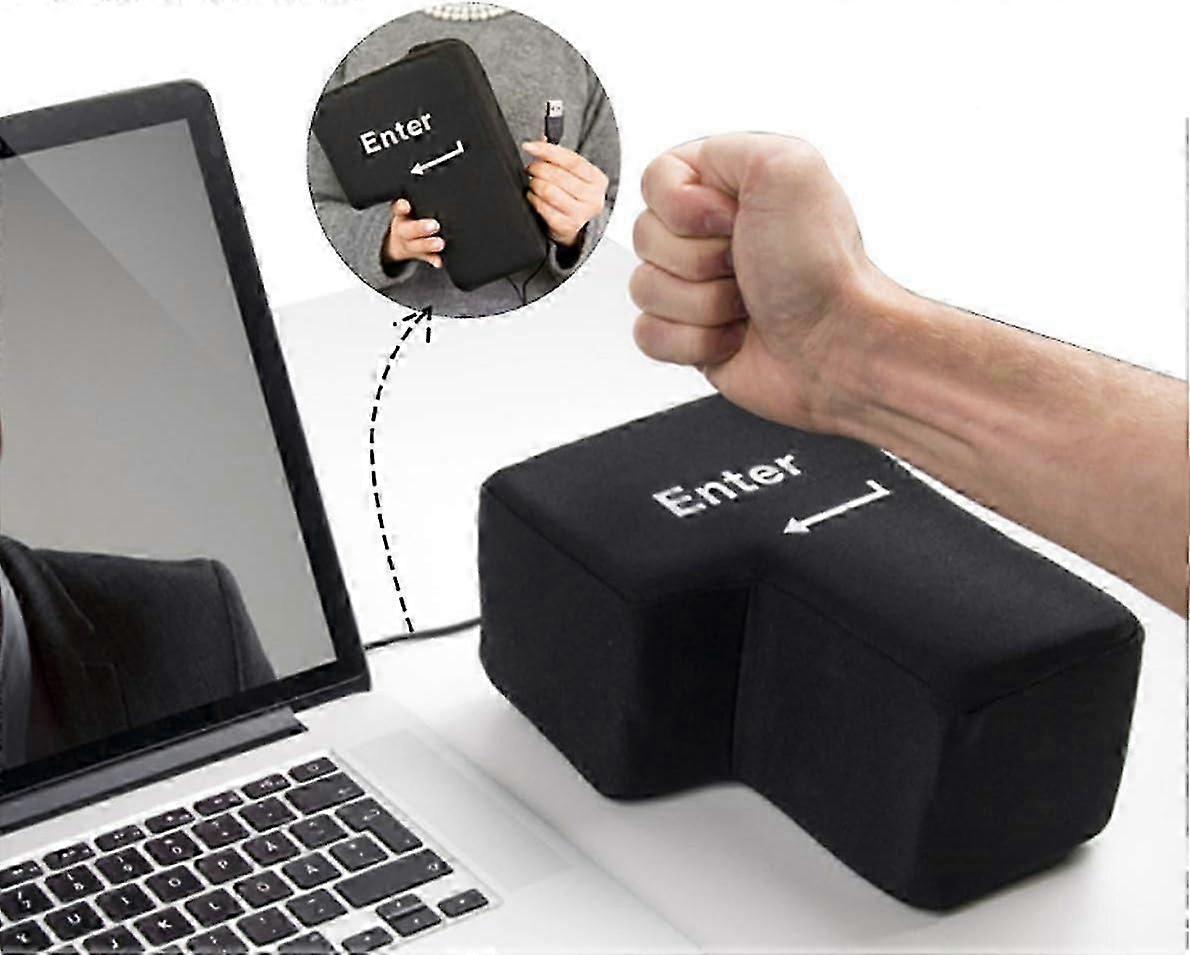 USB Big Enter Key Relieve Stress Plush Toy, Throw Table Pillow Toys Anti-Stress Relief Super Size Stuffer Accent Desktop Foam Nap Pillow Vent Tool P