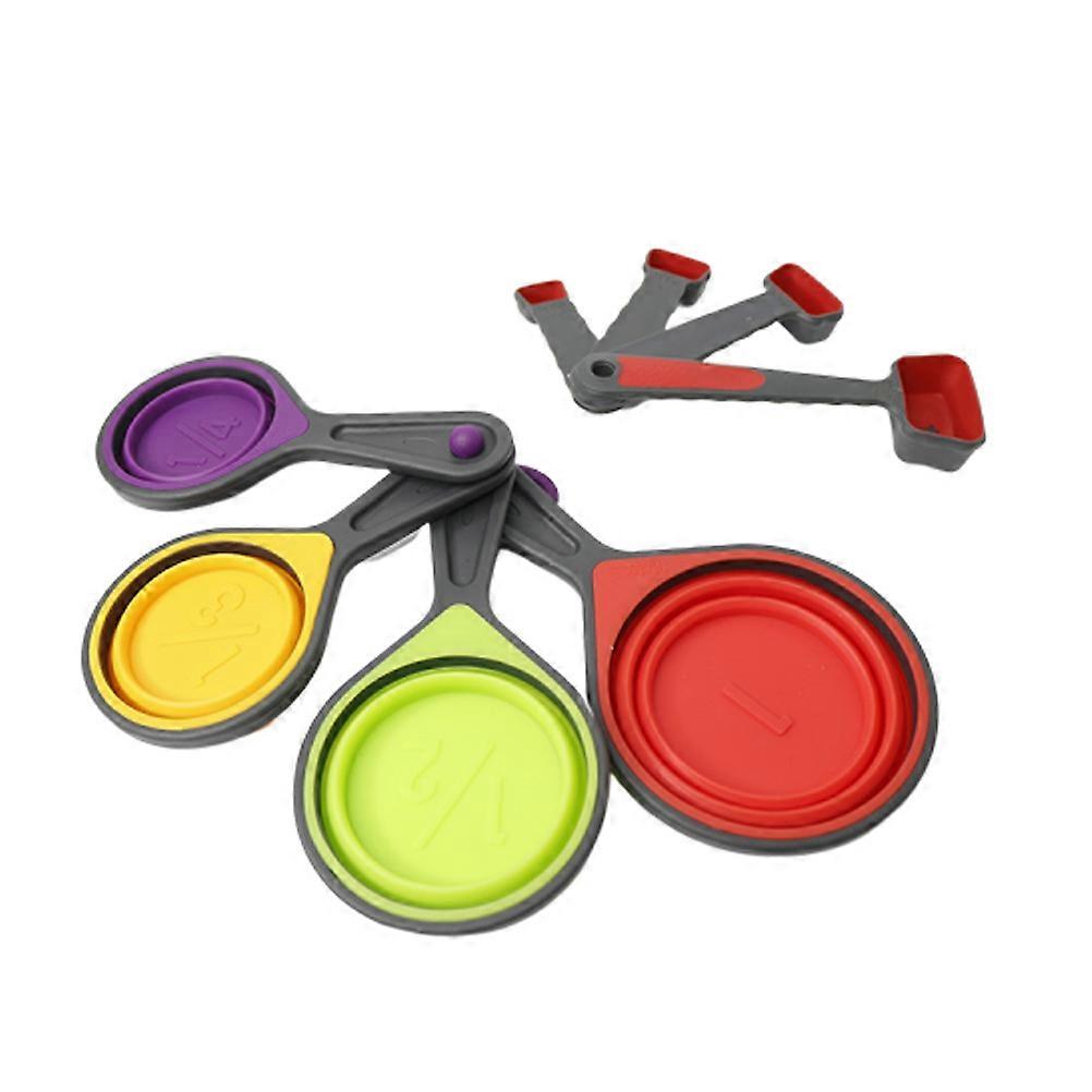 Silicone Measuring Spoon Set Baking Tool for Powder 8-Piece Multi-Colored Telescopic Design