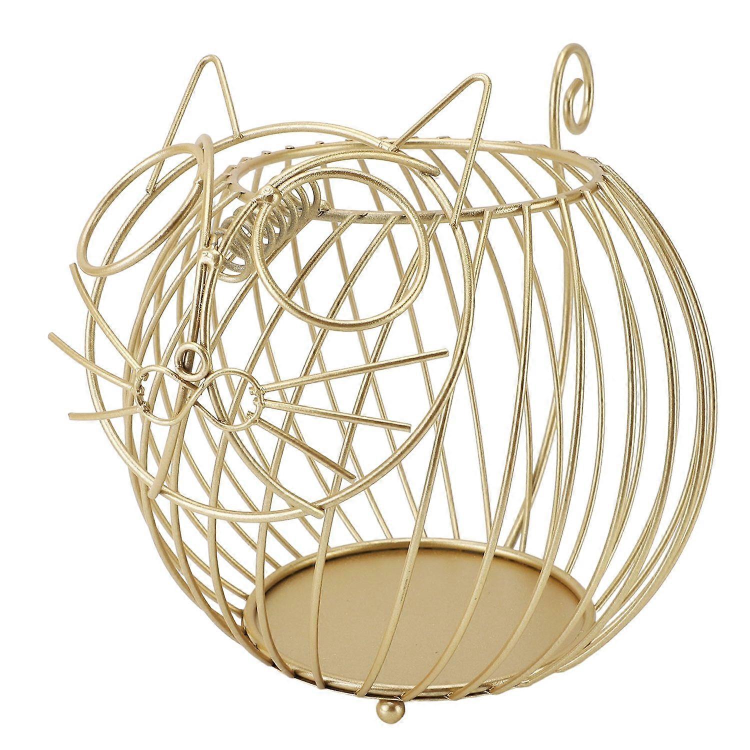 حامل كبسولة القهوة الكرتونية القط جوفاء الحديد الرف الوجبات الخفيفة سلة تخزين معدنية من الحلوى ، مقاس L / ذهبي