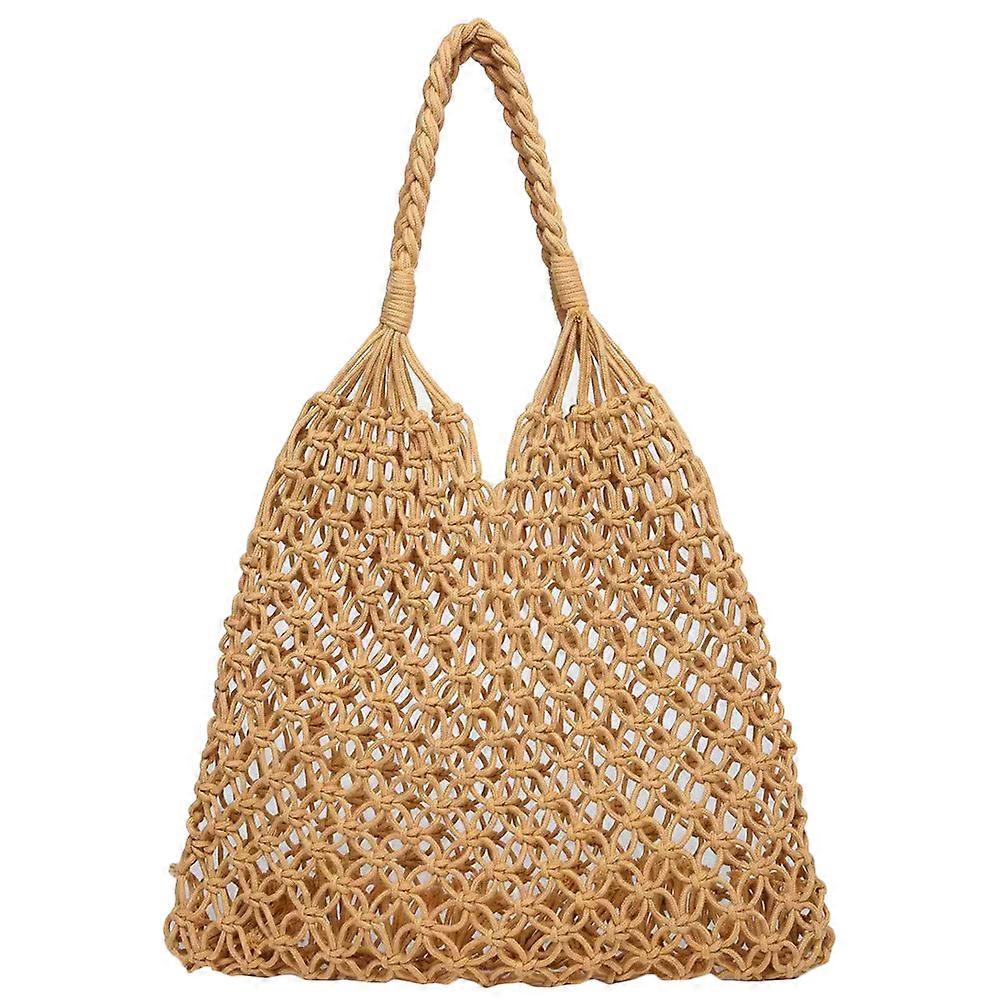 Handcrafted Cotton Rope Woven Shoulder Bag for Summer Beach Daily Use Large Capacity Tote with Mesh Design for Shopping Picnics and Outdoor Events