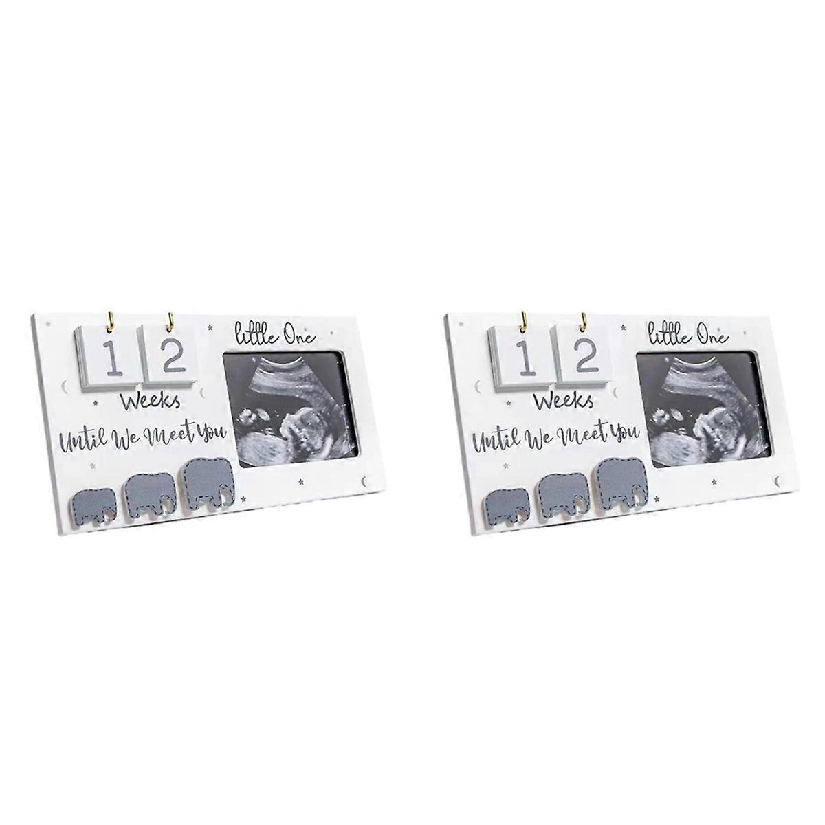 2X Baby First Scan Photo Frames Pregnancy Announcement Gifts,Baby Sonogram Picture Frame Countdown W