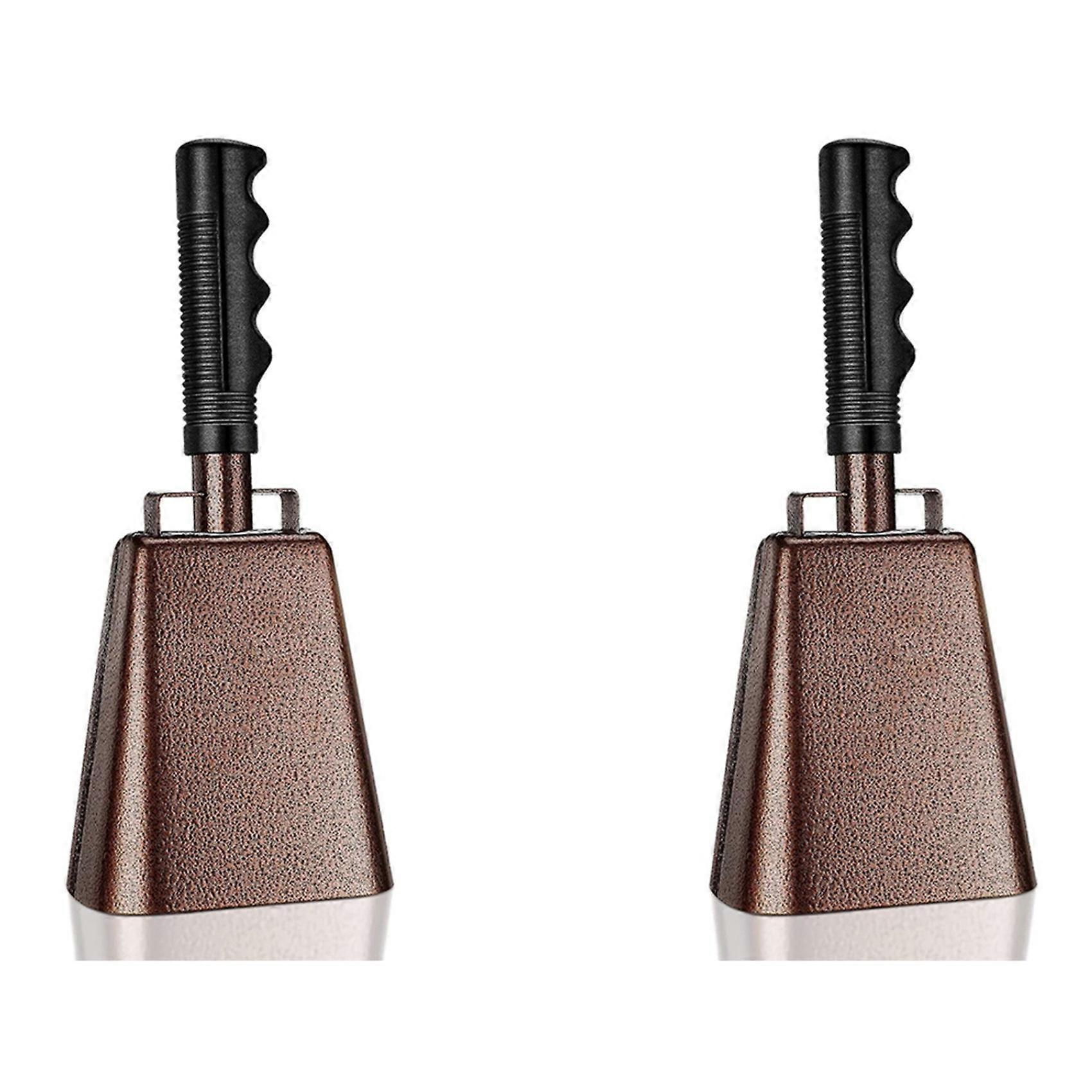 2pcs 10 in Steel Cowbell/Noise Makers with Handles, Cheering Bell Sporting. Solid School Hand Bells,