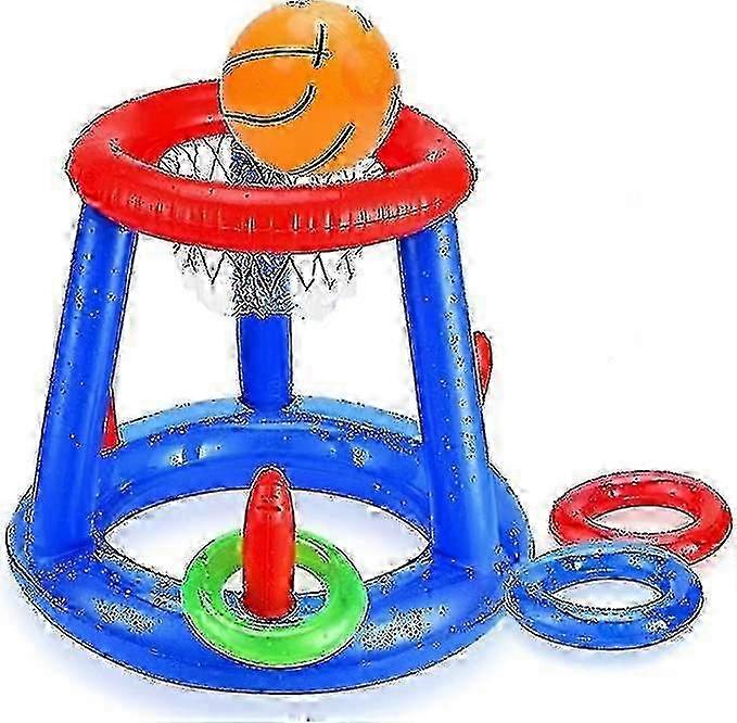 Inflatable Swimming Pool Basketball Hoop and Ring Toss Game with Balls for Fun Competitive Water Play Activities
