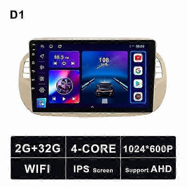 Android 10 Multimedia Player for Suitable Brand Fiat 500 Models (2007-2014) - Car Radio with ADAS, SWC, Wireless Carplay, 4G, DSP, WIFI, AHD